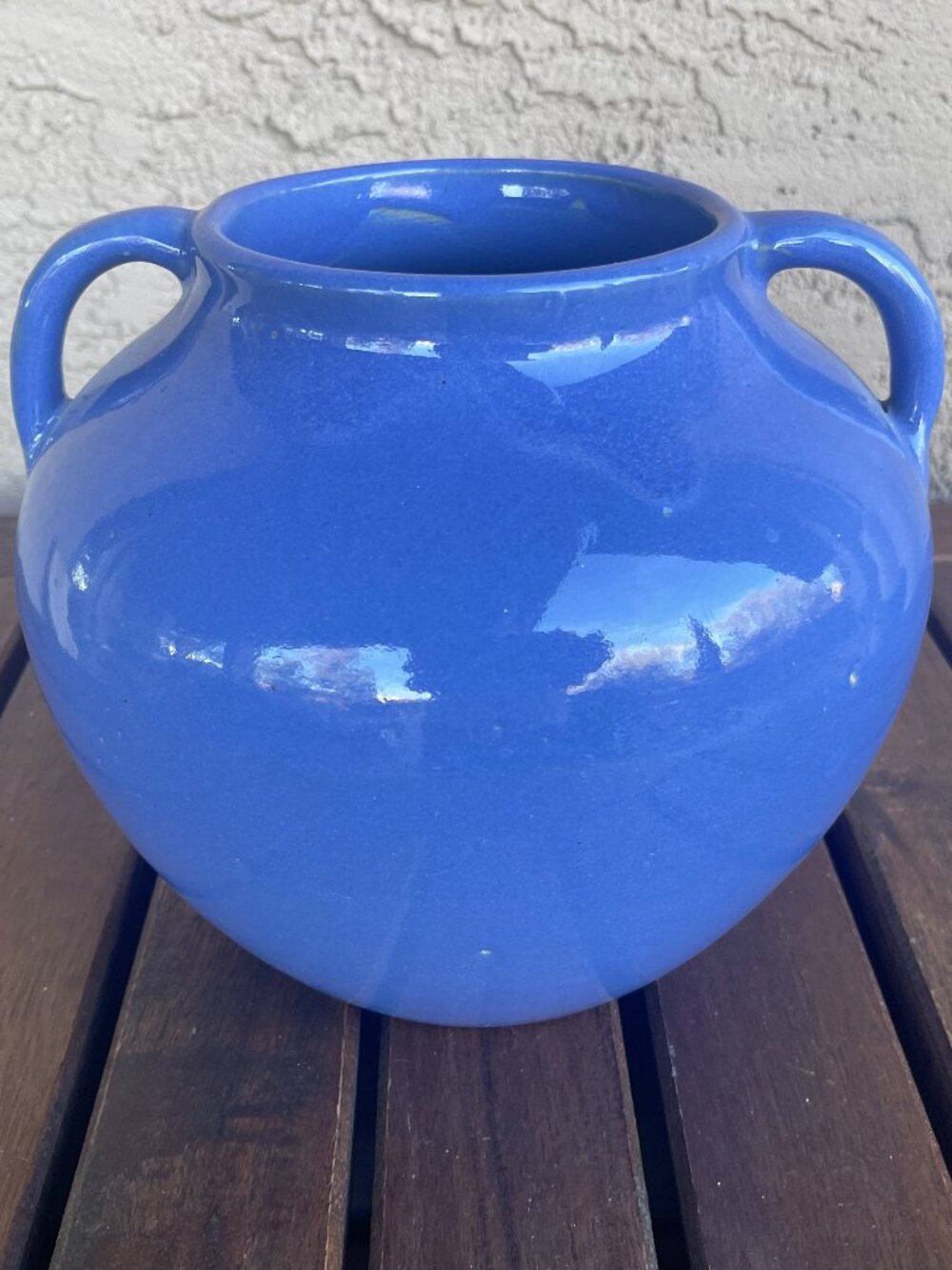 Antique Zanesville Ohio Art Pottery Gloss Cornflower Blue Double Handle Vase